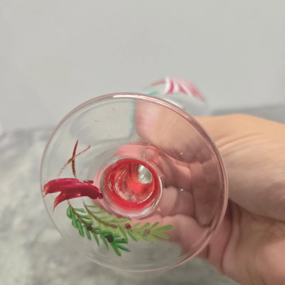 Hand Painted Christmas Wine Glass Victorian Women Holiday Candy Cane Stem